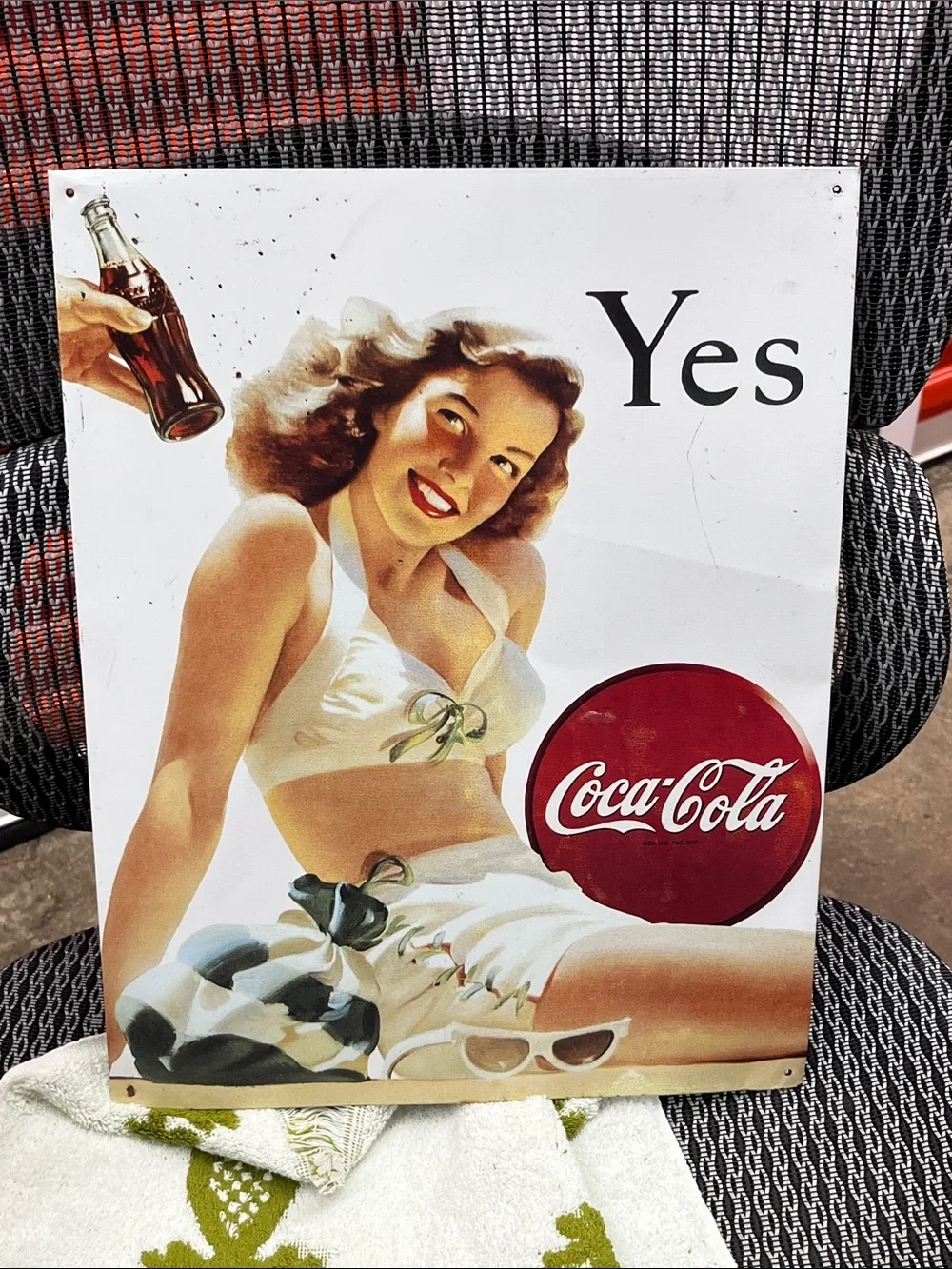 Coca Cola Pin-Up Girl Wall Art in Red, White & Cream